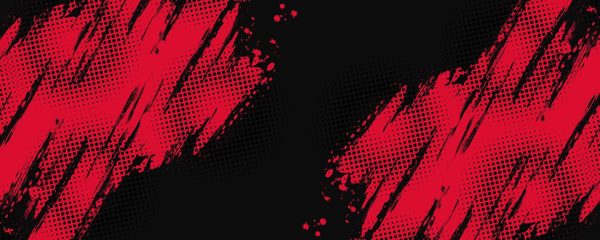 Abstract Red and Black Dirty Grunge Background with Halftone Effect. Sports Background with Brush Stroke Illustration vector