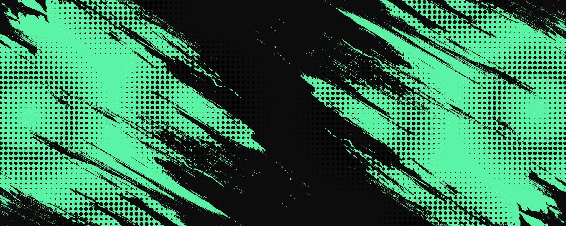 Abstract Black and Green Dirty Grunge Background with Halftone Effect. Sports Background with Brush Stroke Illustration vector