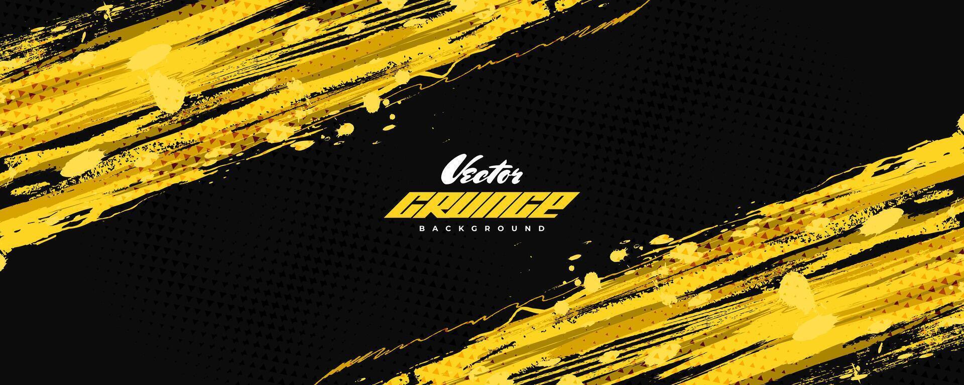 Abstract Black and Yellow Dirty Grunge Background with Halftone Effect. Sports Background with Brush Stroke Illustration vector