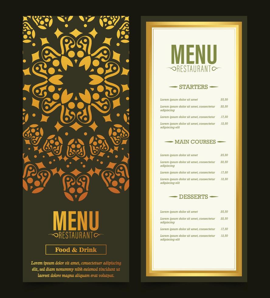 restaurant menu cover with mandala vector
