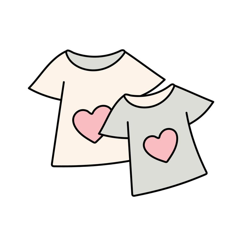 Couple t-shirts with doodle hearts. vector