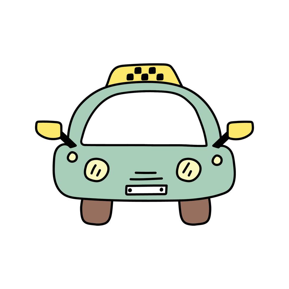 Taxi car in doodle style. illustration, vector