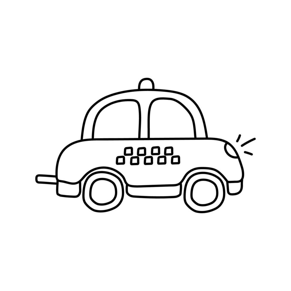 Taxi car in doodle style. illustration, vector