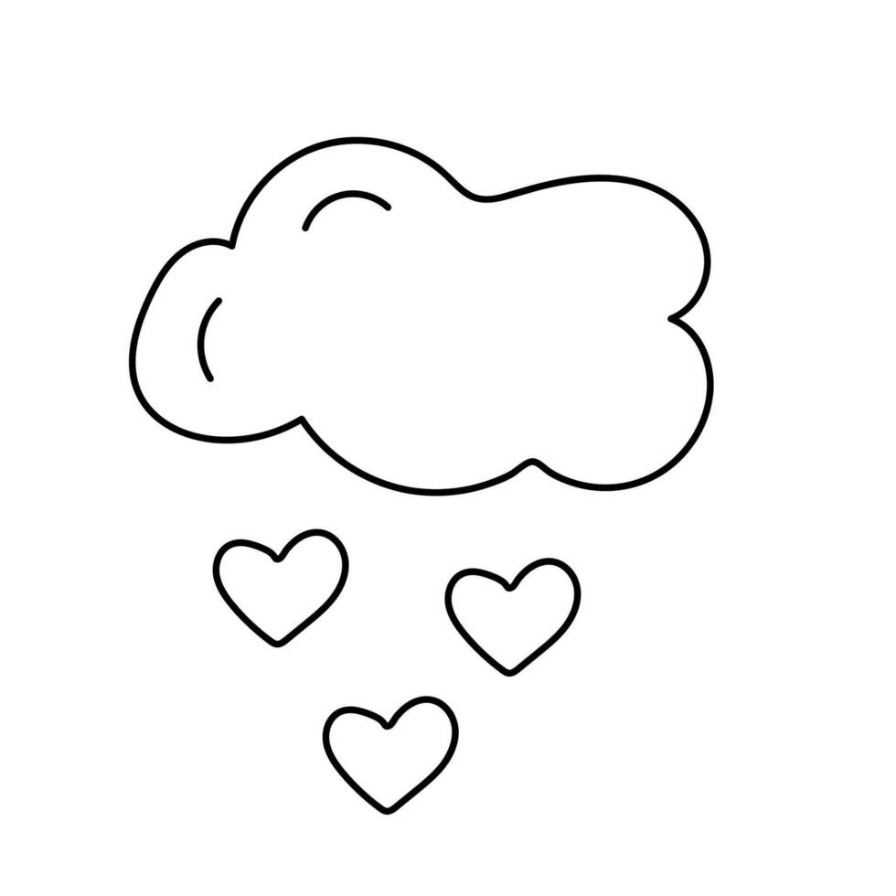 Cloud with hearts in doodle style. vector