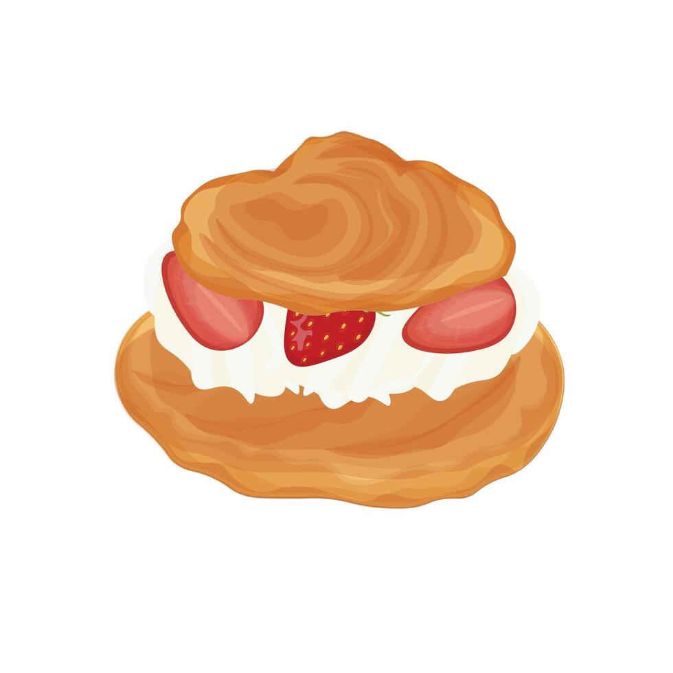 Illustration Logo profiterole choux pastry with custard and fresh strawberry vector