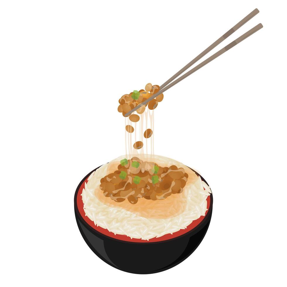logo ilustración de natto con arroz vector