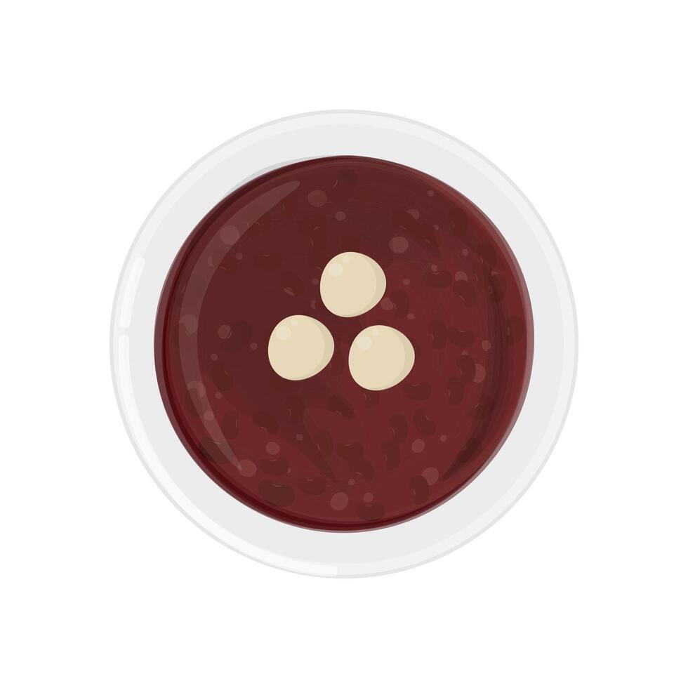 illustration logo Top view korean Red Bean Porridge patjuk with rice cake vector