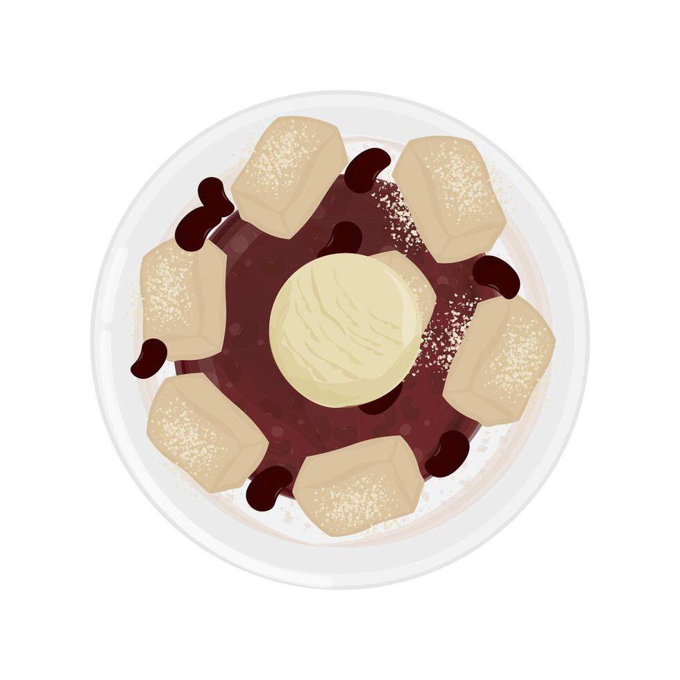 illustration Logo Top View Pat bingsoo or bingsu with Injeolmi vector