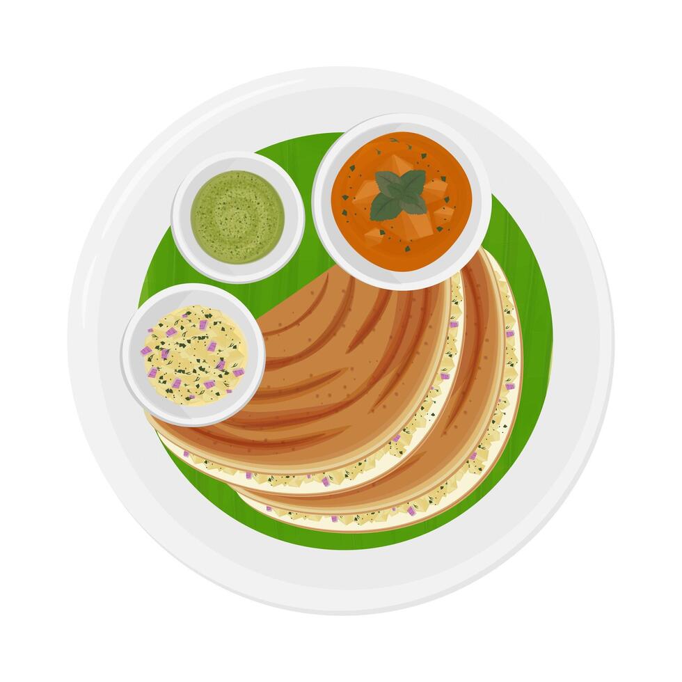 illustration logo delicious Masala dosa on banana leaf vector