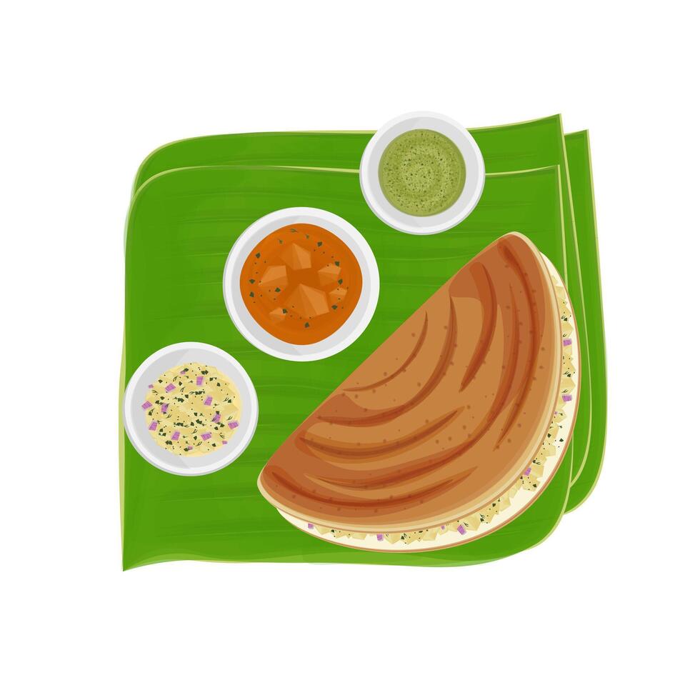 illustration logo Masala dosa on banana leaf vector