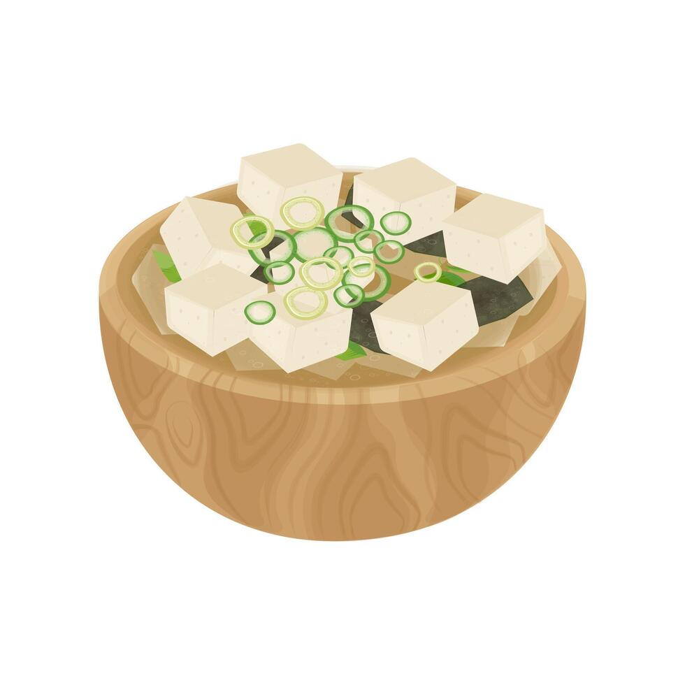 ilustración japonés miso sopa en un de madera cuenco vector