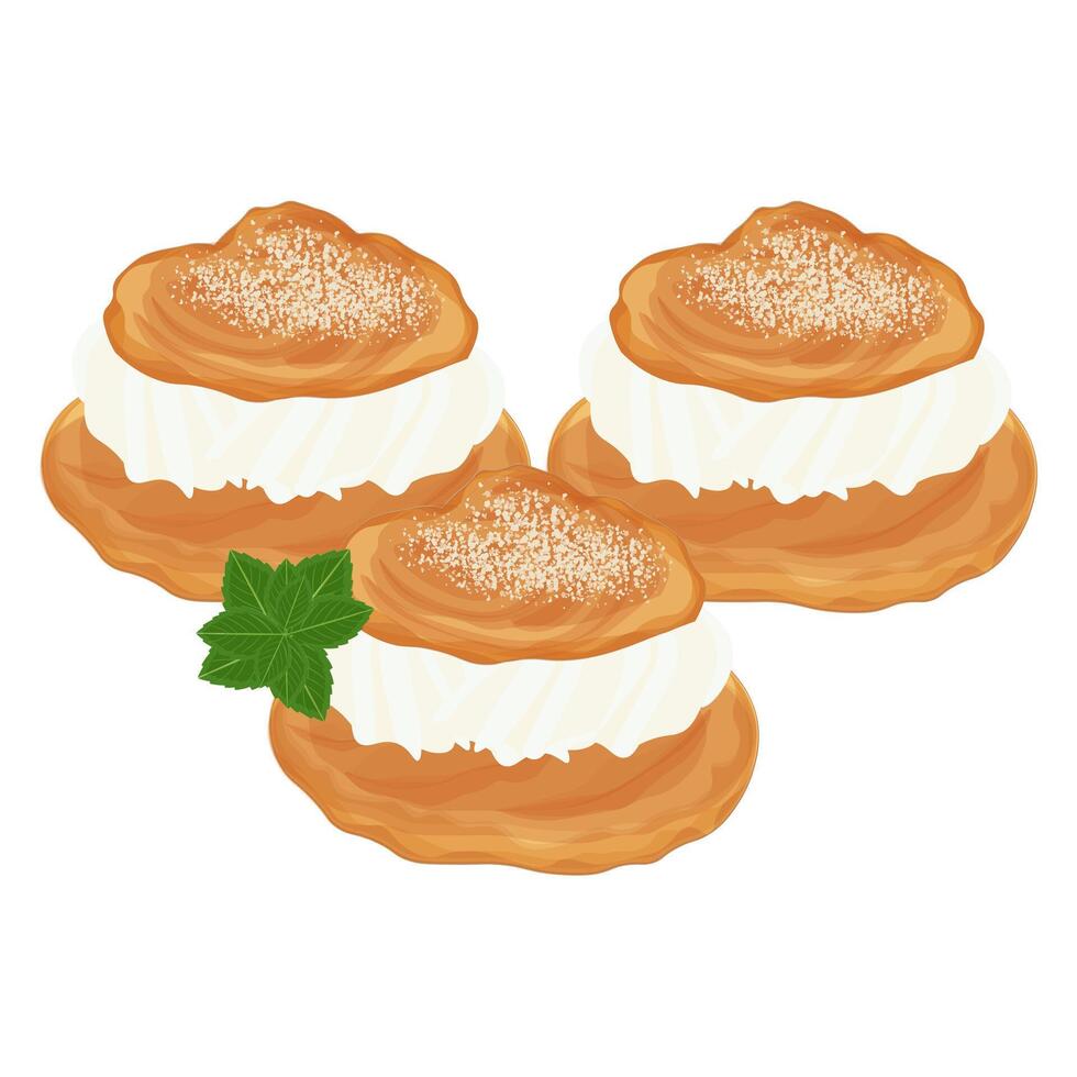 Illustration logo Choux Cream Puff Cake Custard Whipped Cream Filling vector