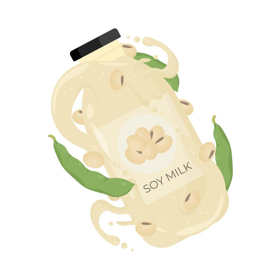 logo ilustración levitación de soja Leche en un botella vector