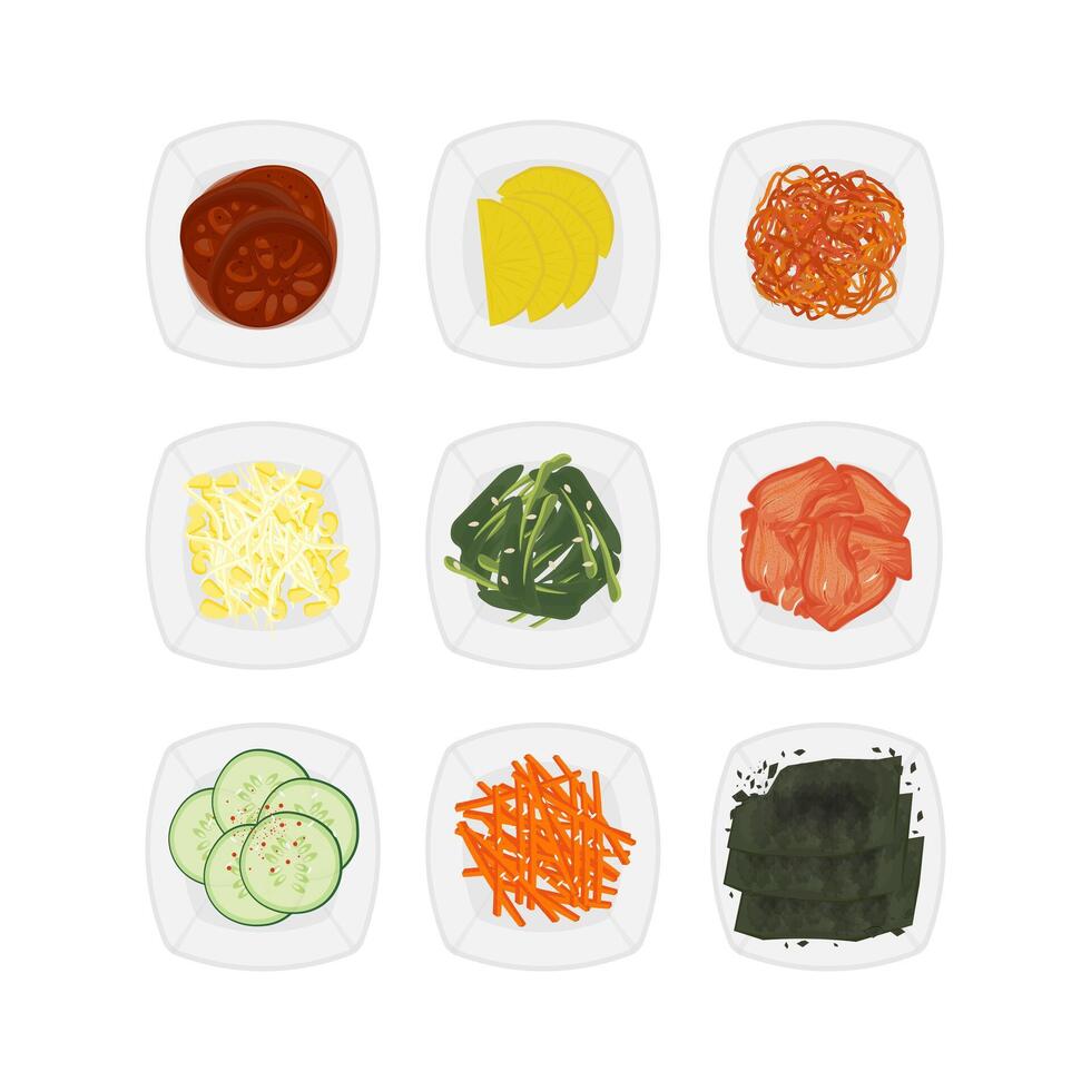 illustration logo top view banchan or korean side dish vector