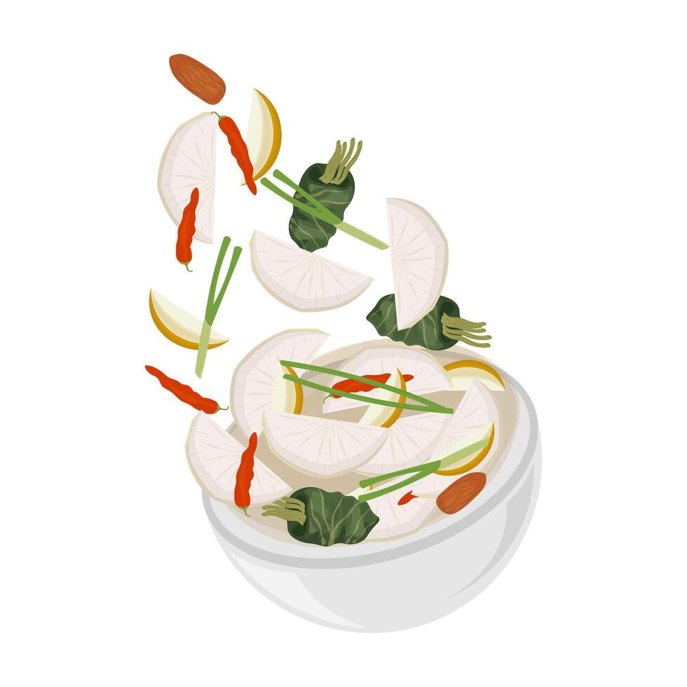 Illustration Logo Levitation Dongchimi Korean Radish Water Kimchi vector