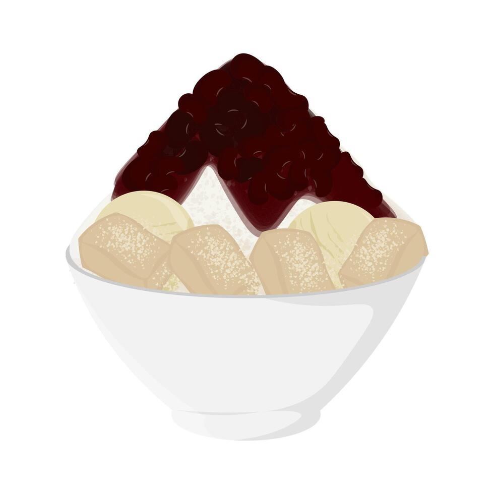 ilustración logo rojo frijol bingsu o palmadita bingsoo con arroz pastel Adición vector