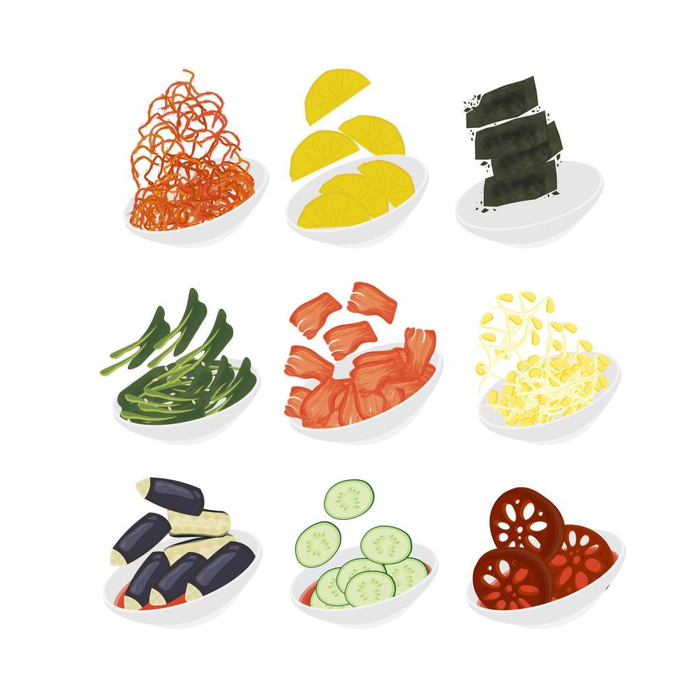 Illustration logo Levitation Assorted namul korean side dish or Banchan vector