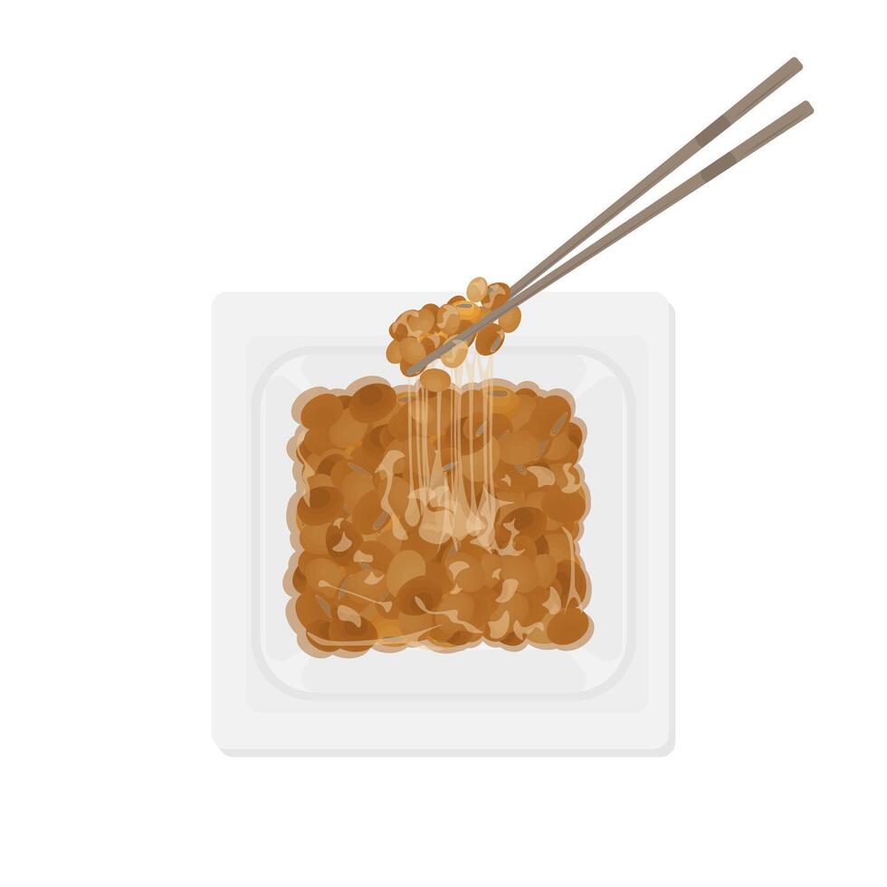 Logo illustration of Top View natto or japanese fermented soybean with chopstick vector