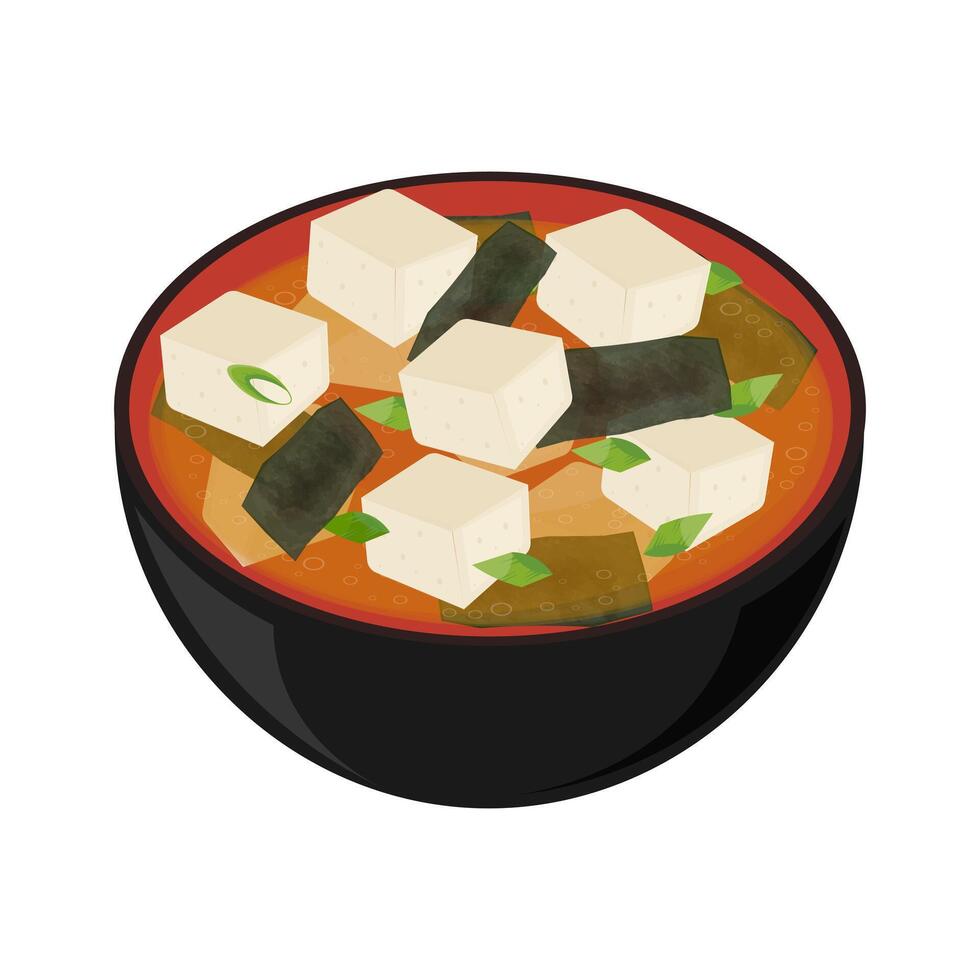 ilustración logo miso sopa con tofu y algas marinas vector