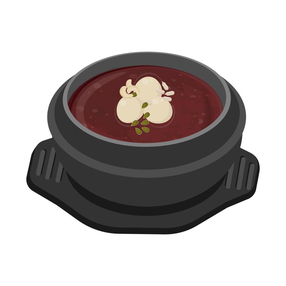 illustration logo korean Red Bean Porridge patjuk with rice cake on a ttukbaegi vector