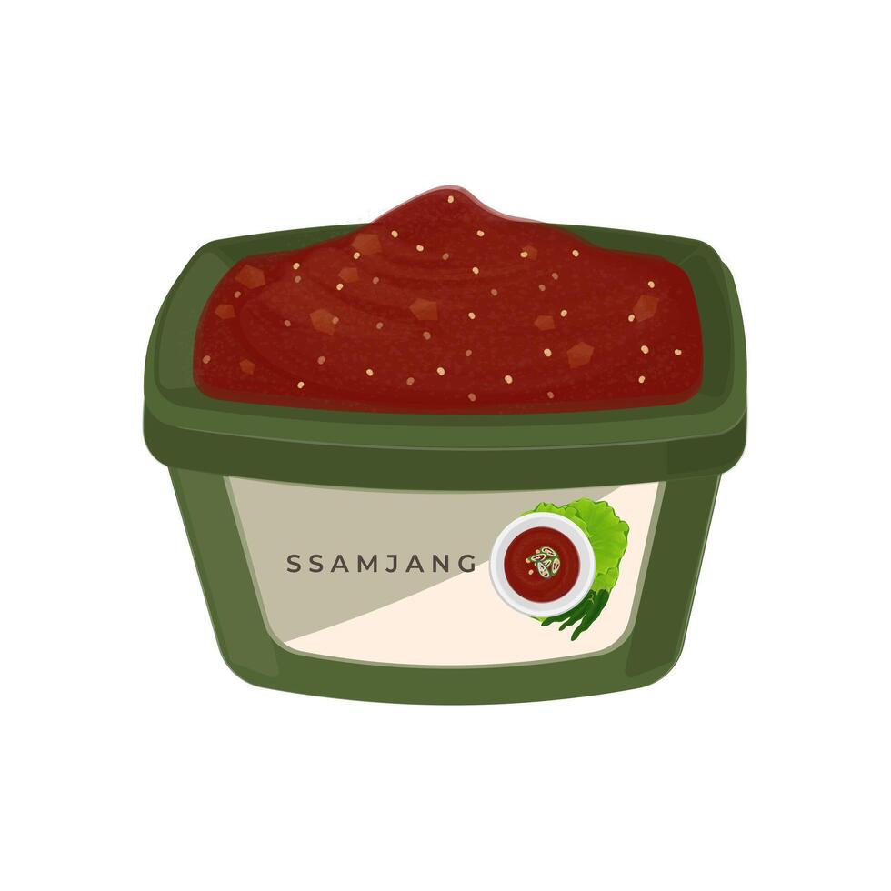 Ssamjang Spicy Korean soybean paste illustration logo vector