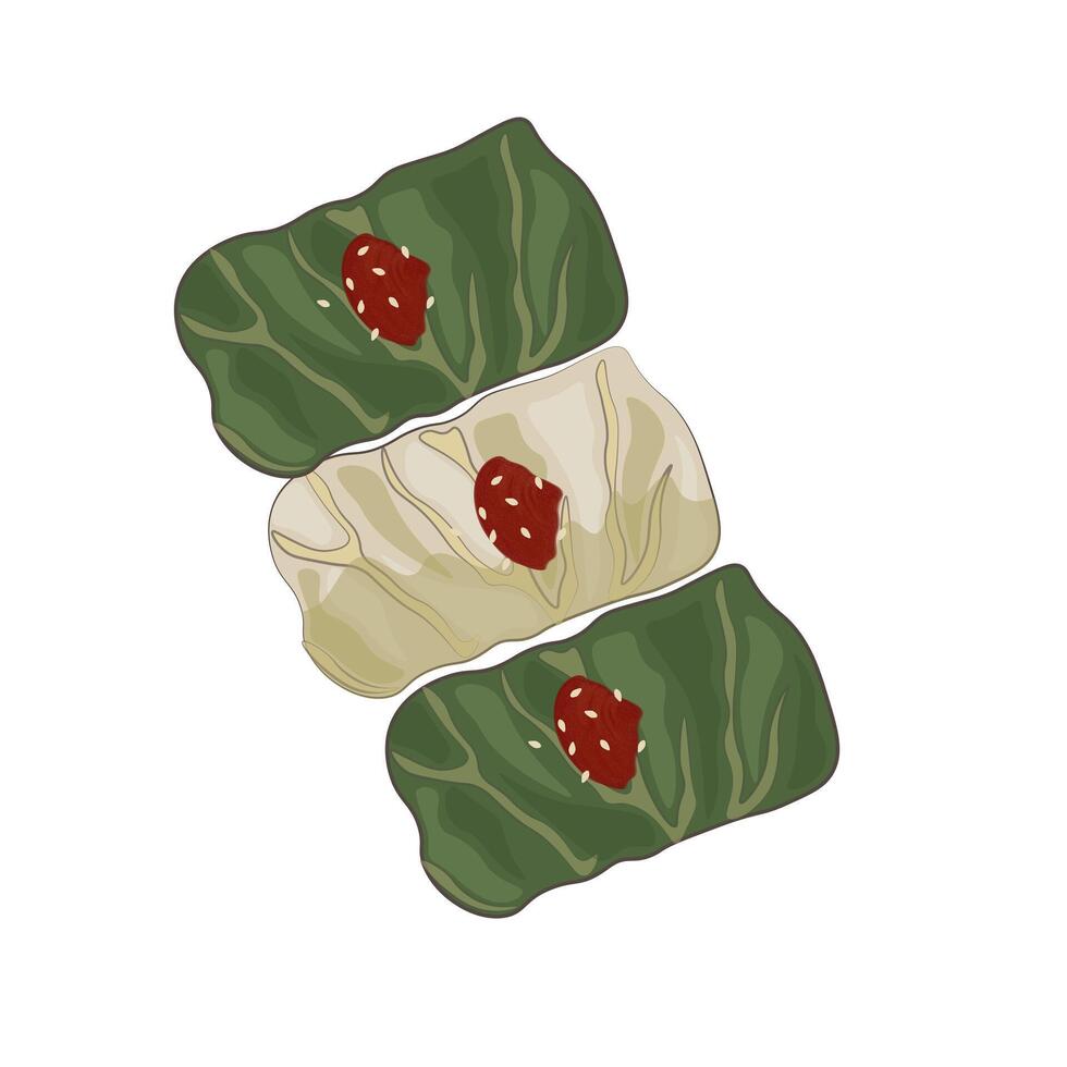 illustration logo korean rice wrapped in leaves ssambap vector