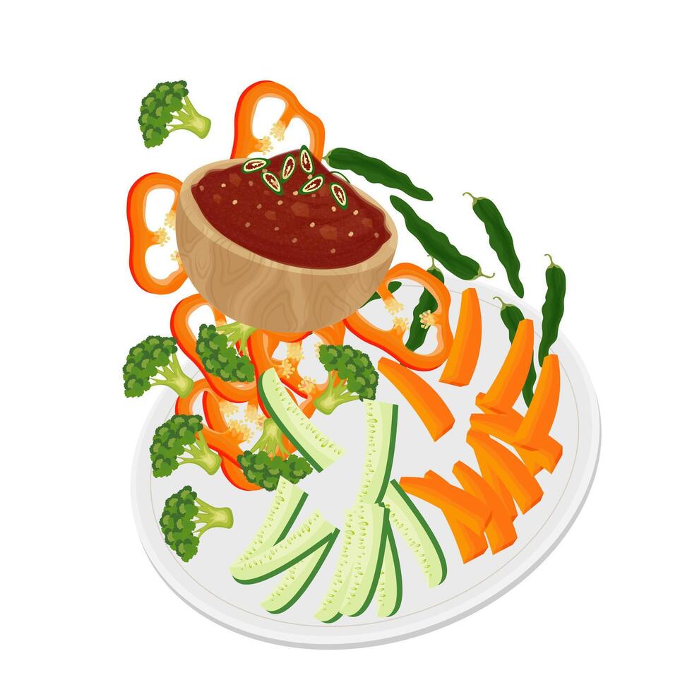 levitación ssamjang coreano picante inmersión salsa ilustración logo vector