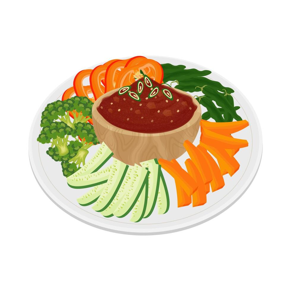 ssamjang coreano picante inmersión salsa ilustración logo vector