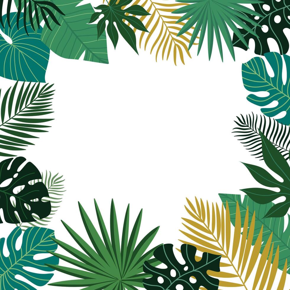 verano resumen fondo, bandera, póster con tropical hojas. selva exótico hojas. moderno de moda vistoso diseño. modelo para social medios de comunicación publicaciones vector