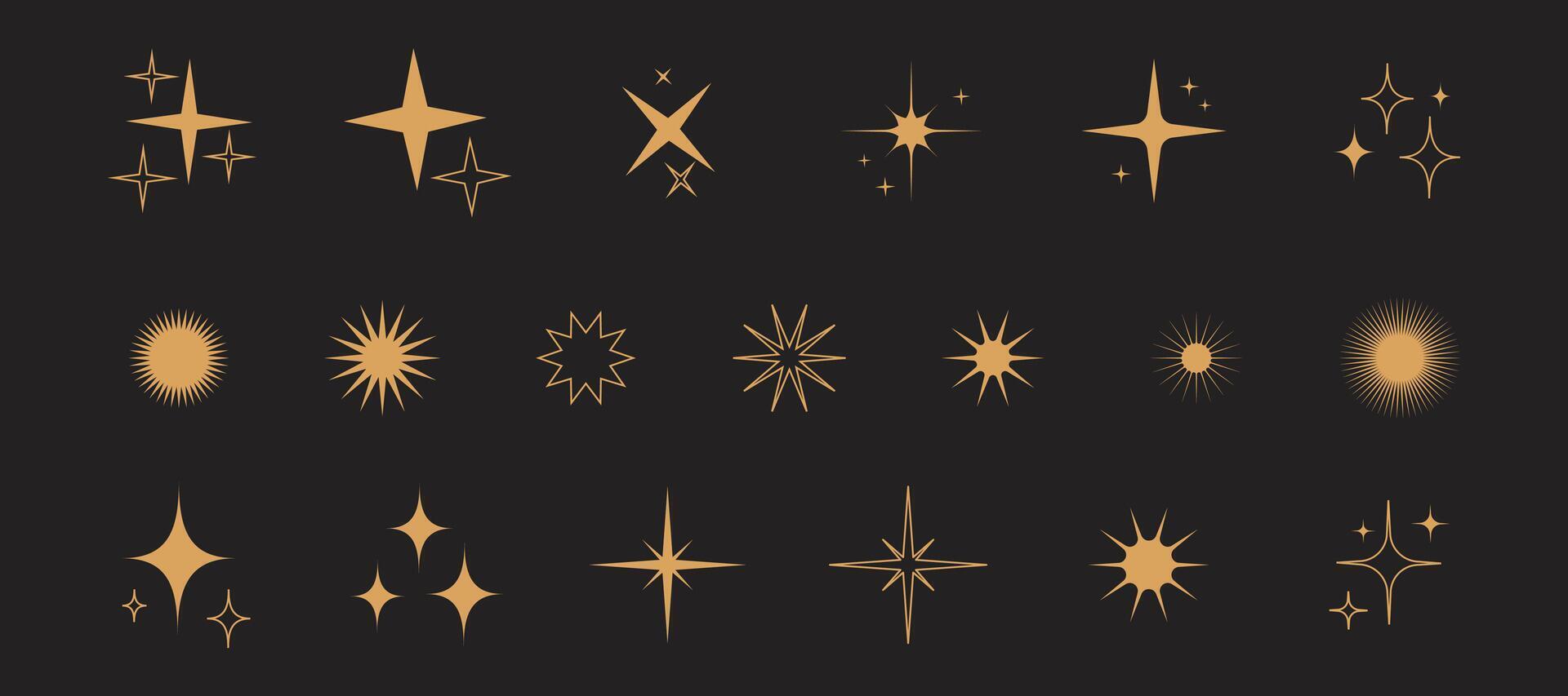 brillar íconos recopilación. conjunto de estrella formas resumen brillar símbolos, y2k elementos. Perfecto para diseño carteles, proyectos, pancartas, logo. ilustración. vector
