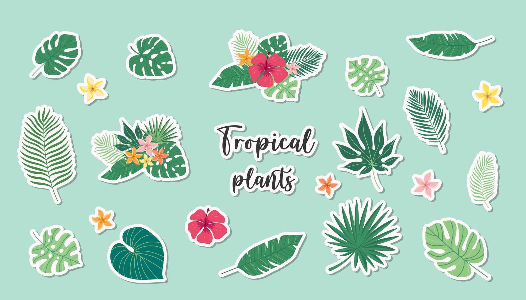 Banner of the summer sale. Creative bright, blue, pink background with tropical leaves, fruits and hibiscus flowers. Summer sale, poster template, background banner on the Internet vector