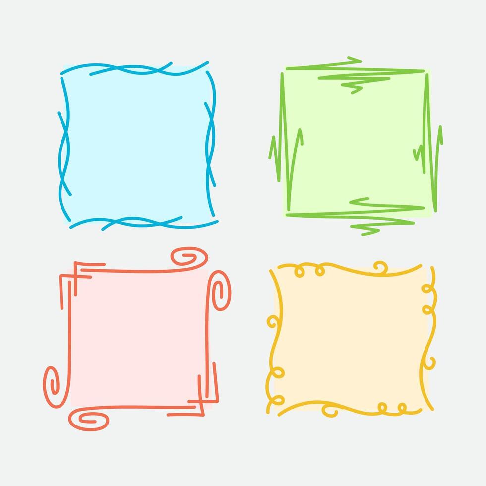 Set of colorful hand drawn square frames vector