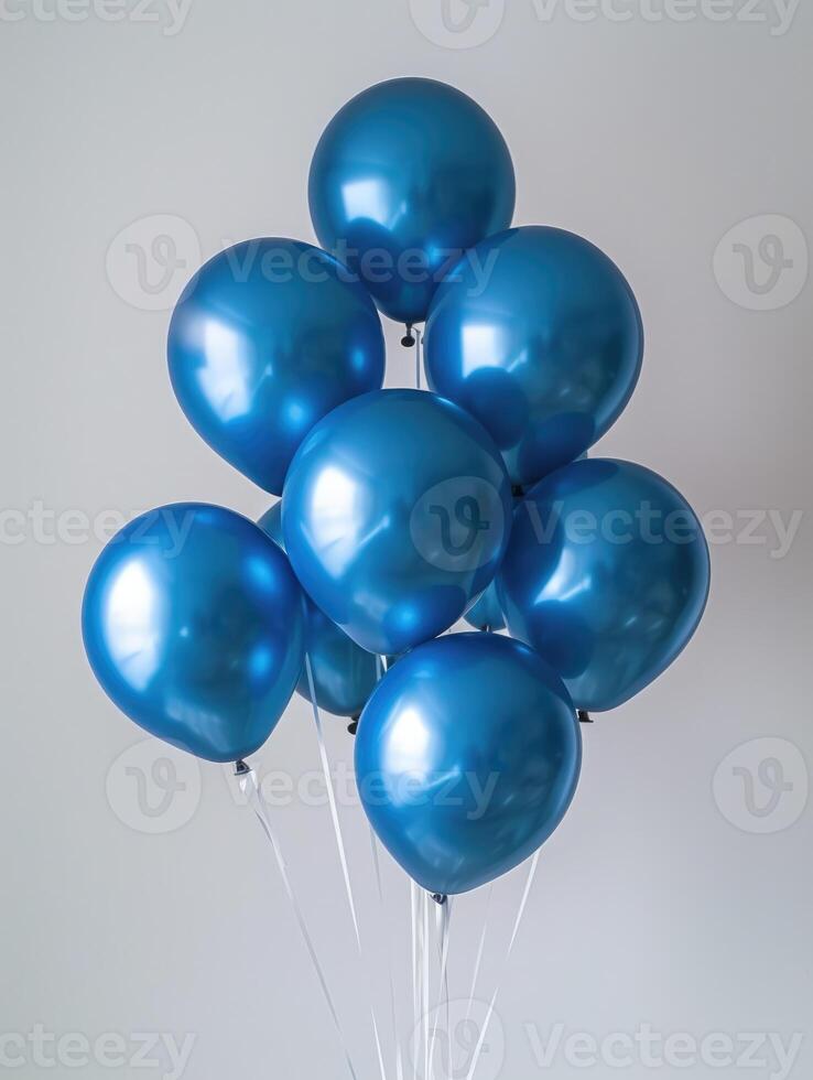 blue color balloons for celebration or party against a clean white background photo
