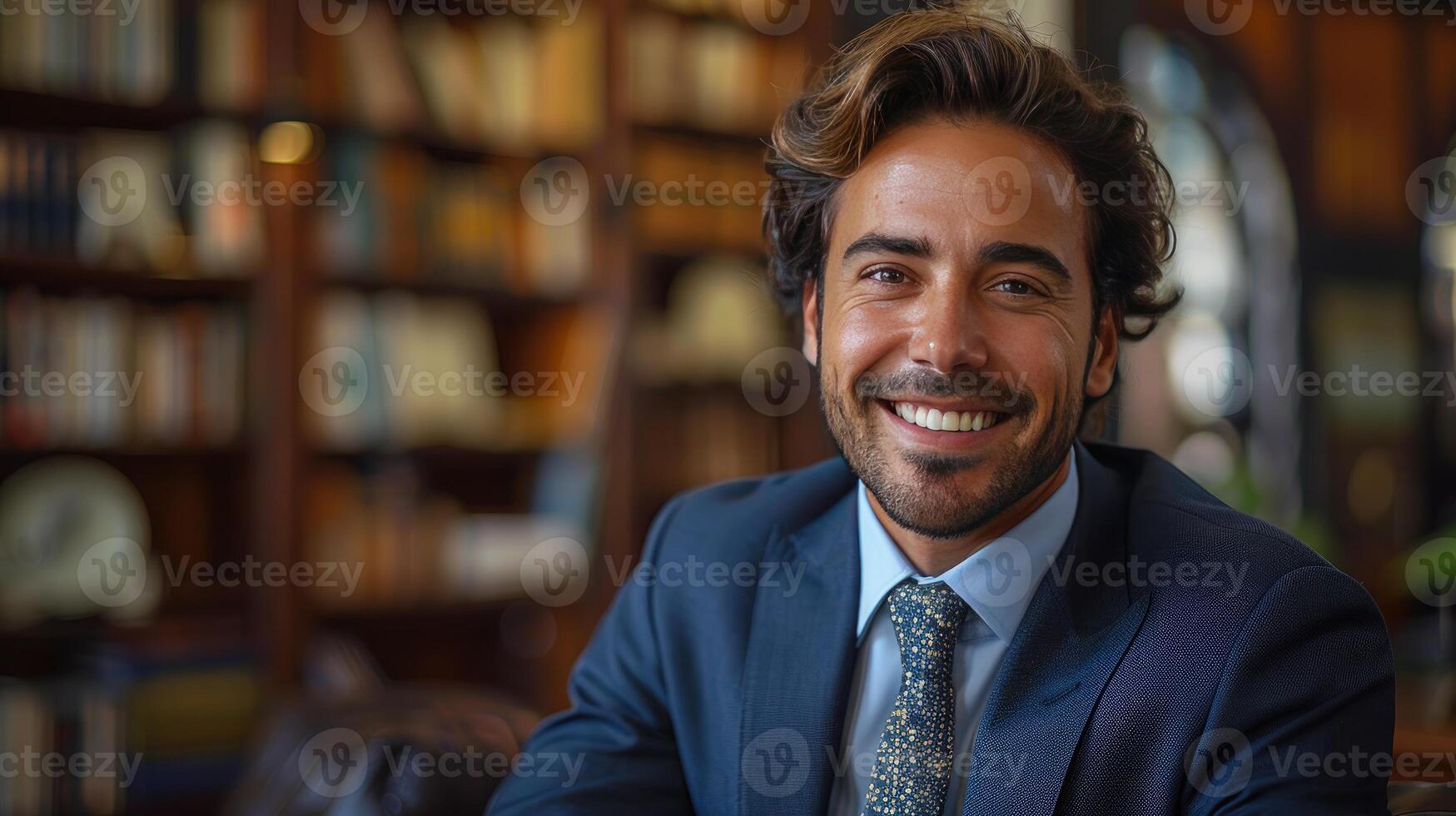 portrait of businessman in office with positive photo