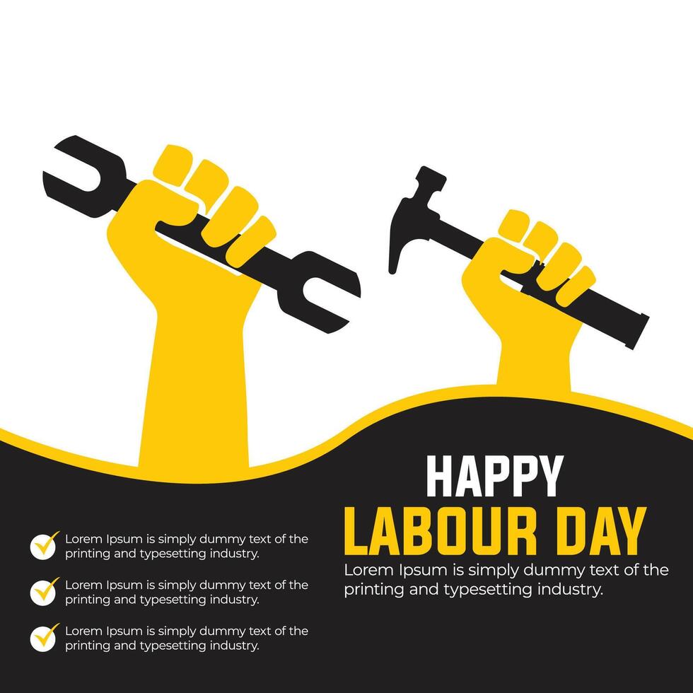 contento labor día celebracion antecedentes con herramientas en plano estilo vector