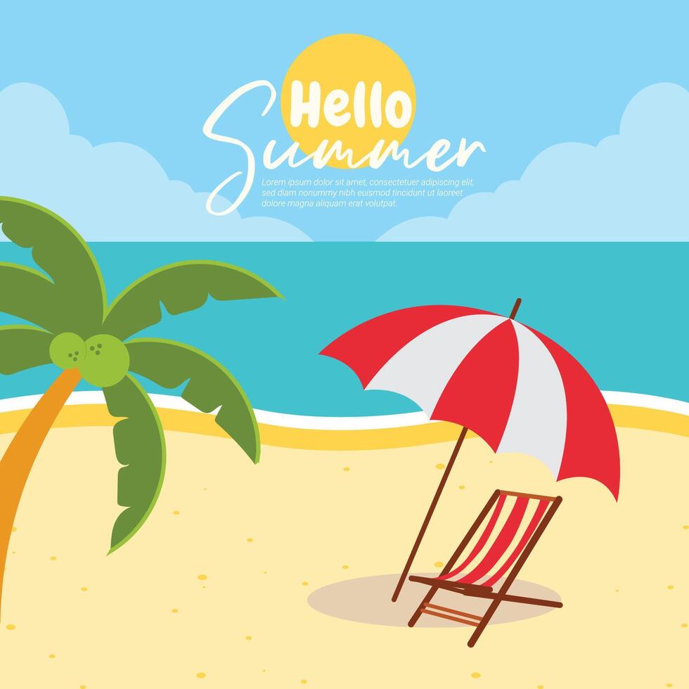 Flat background for summer beach sunset vector