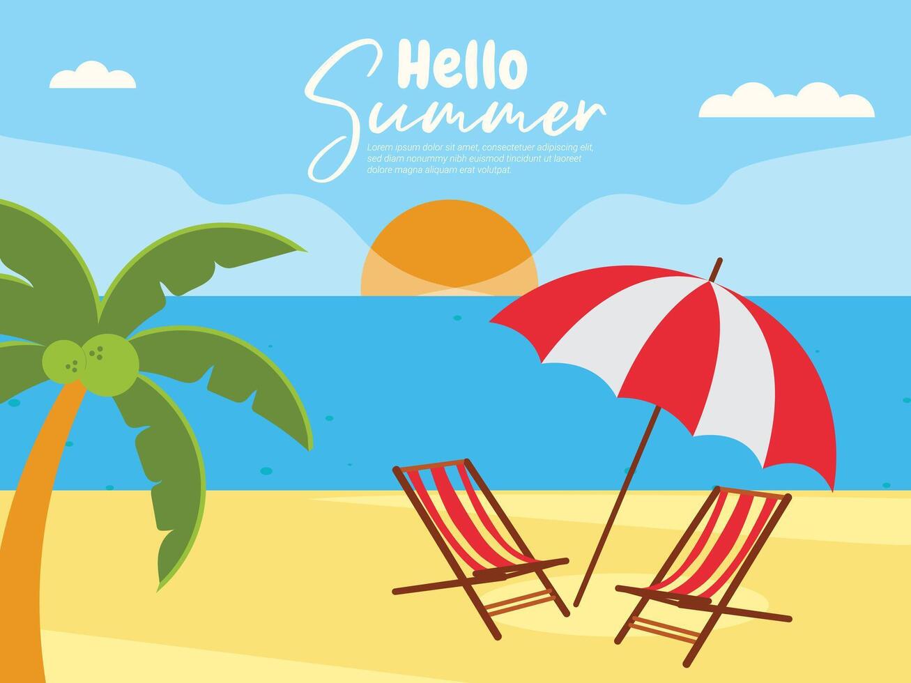 Flat background for summer beach sunset vector
