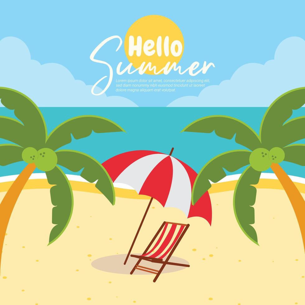 Flat background for summer beach sunset vector