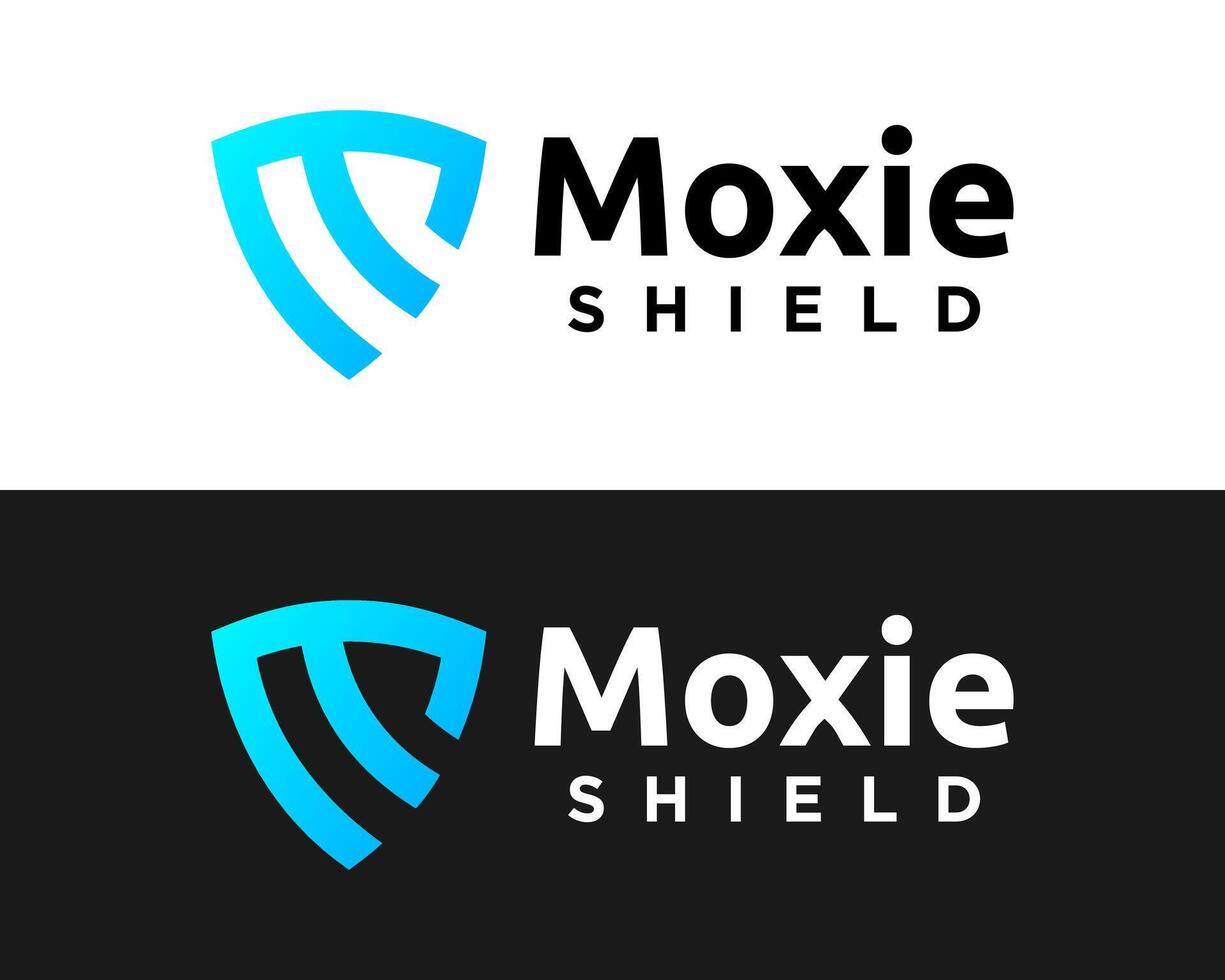 Letter M monogram shield security protection technology logo design. vector