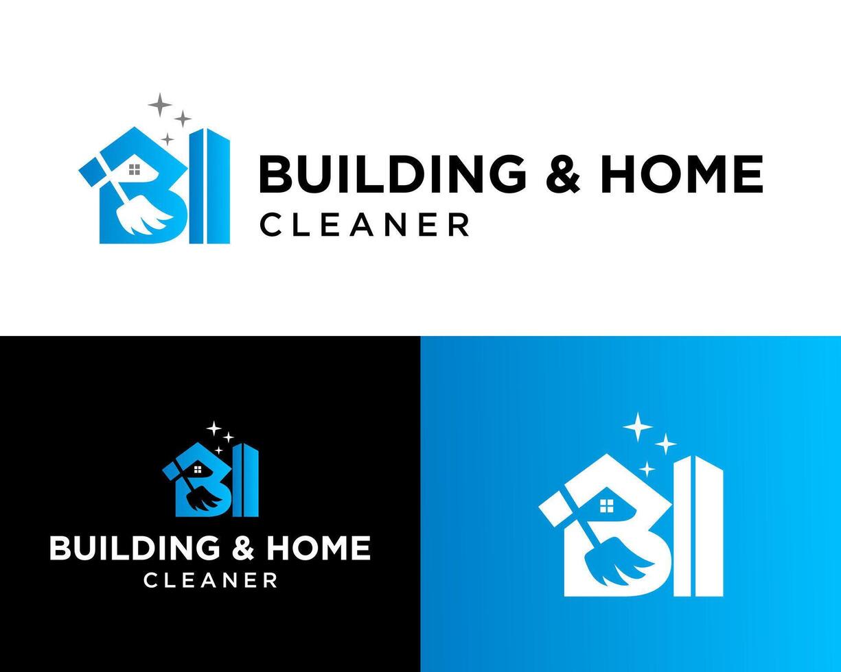 Letter B monogram building and house cleaning logo design. vector