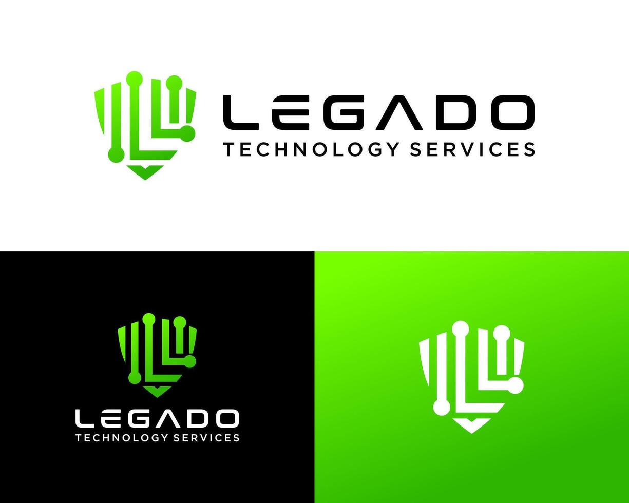 Letter L monogram shield technology connection company logo design. vector
