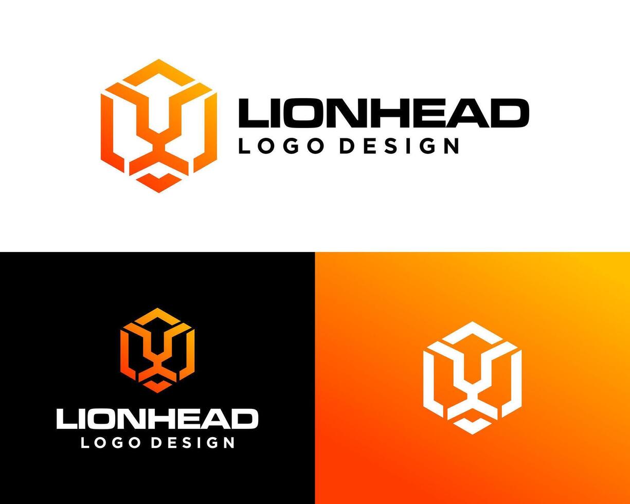 Geometric lion head icon, bold and masculine logo design. vector