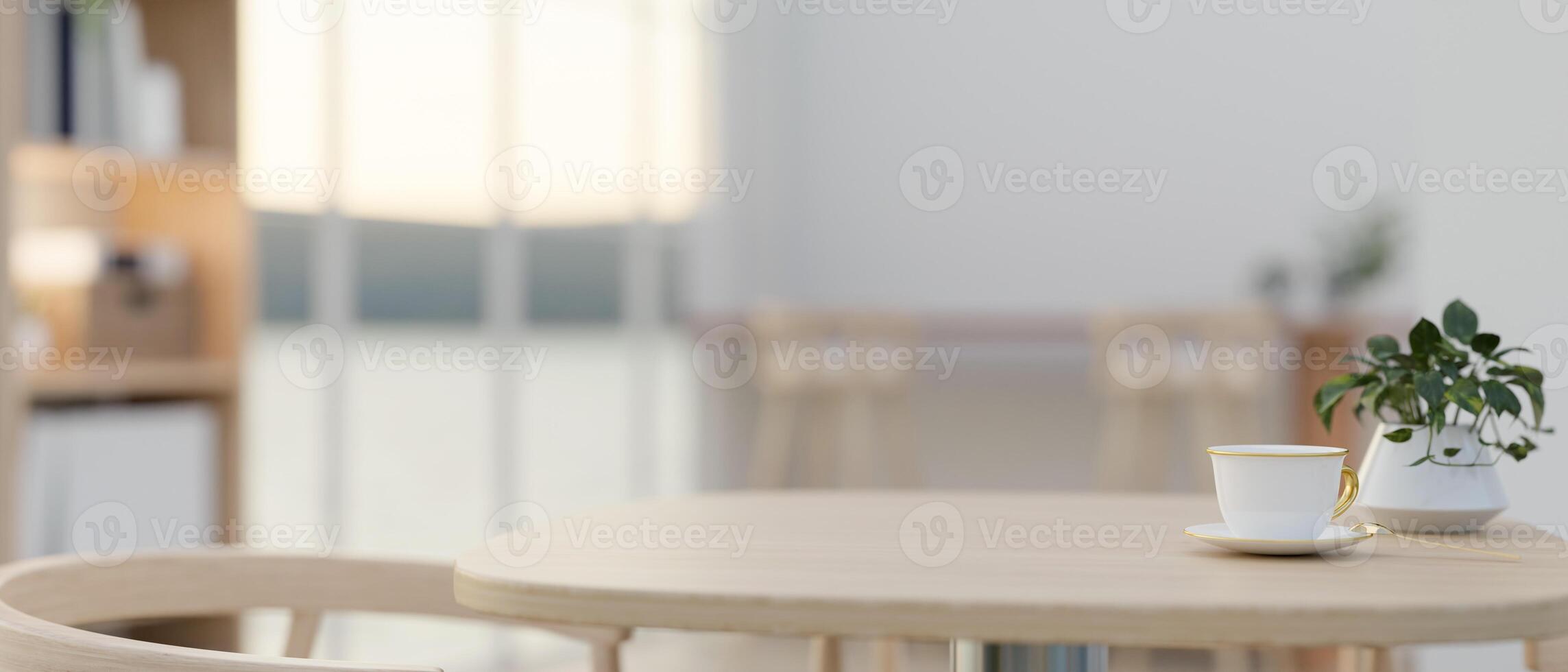 An empty space for display products on a wooden table in a modern minimalist apartment. photo