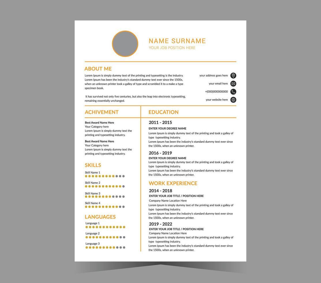 CV template or modern resume and design. vector