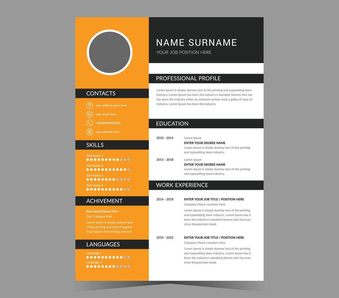 CV modelo o moderno currículum y diseño. vector