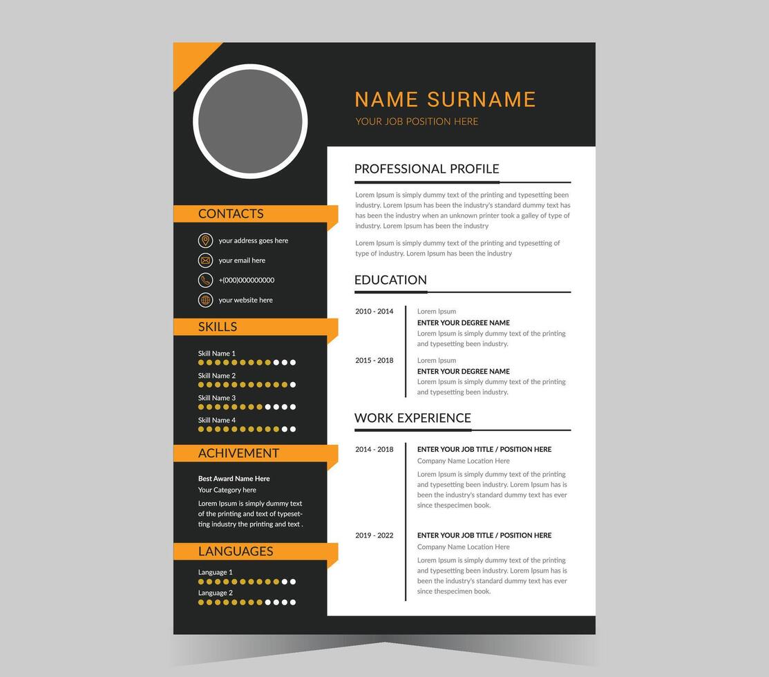 CV template or modern resume and design. vector