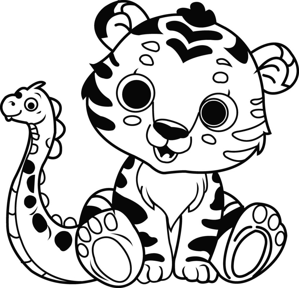black line art animals suitable for colouring book for childeren education vector