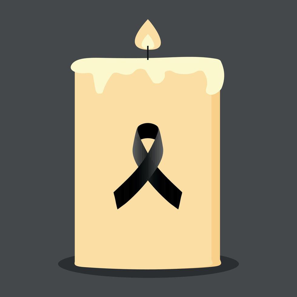 Black awareness ribbon with white candle illustration vector