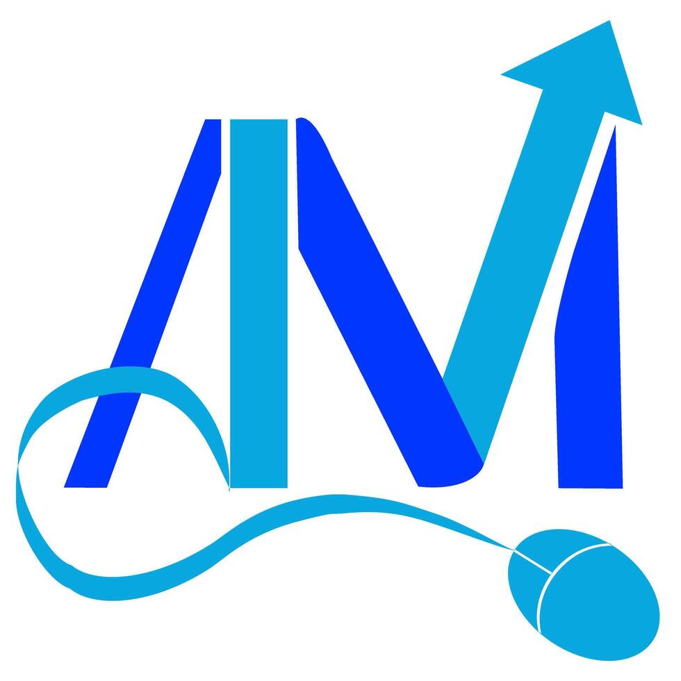 A and M letter logo with arrow and mouse symbols vector