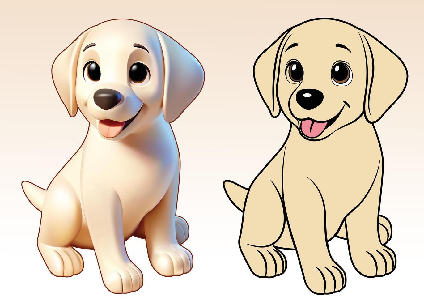 Labrador retriever cartoon smiling 3D and 2D style vector